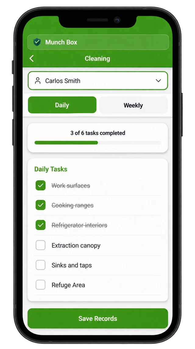 Daily and weekly cleaning checklist in HACCP-records.app